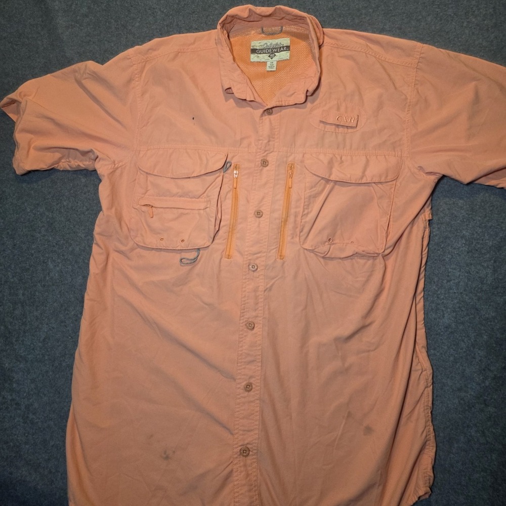 Cabela's Guidewear Men's M Tall Pink Nylon Short Sleeve Button-Up Fishing Shirt